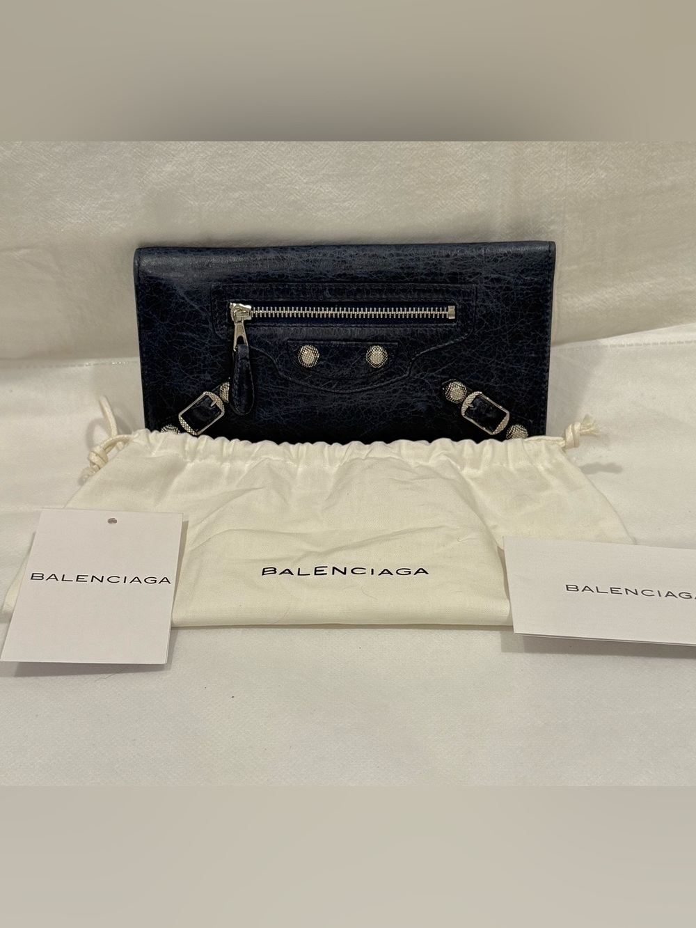 Balenciaga Giant Continental Wallet In Dark Blue Leather